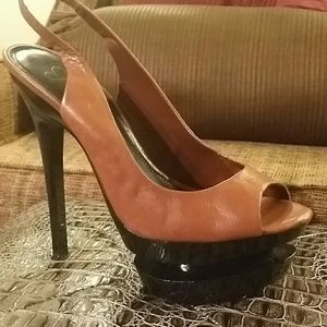 Jessica Simpson Tan Double Platforms Slingbacks!